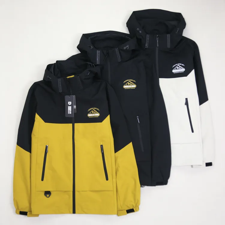 【道格拉斯】黄白黑色可脱卸帽双拉链防风男户外旅行夹克外套DD8518