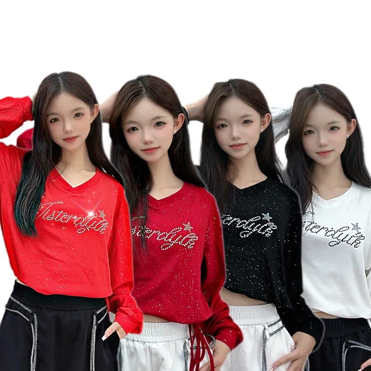 【慵懒/洒金亮钻】广场舞上装高弹力莫代尔棉抽绳宽松时尚秋季C216