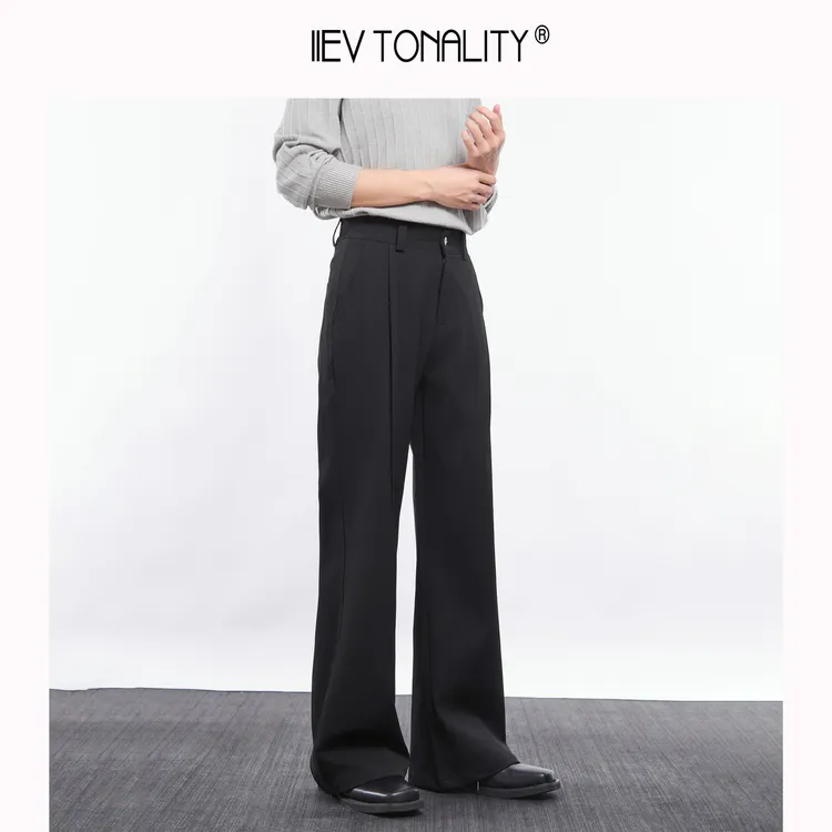 11EV“微喇立体压褶”秋冬微喇叭垂感压褶西裤设计感长裤休闲老钱风
