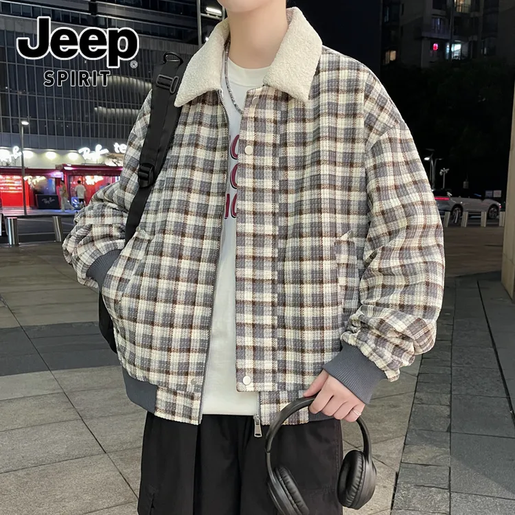 JEEPSPIRIT吉普春秋季新款潮牌高级感格子夹克男款美式休闲外套男