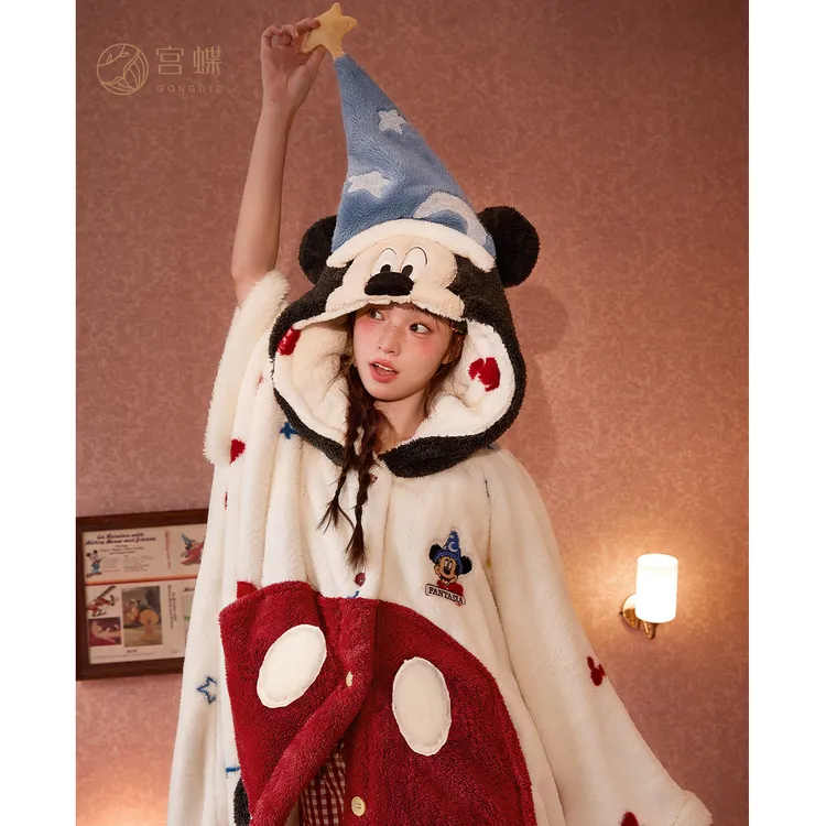 宫蝶【蓄热型】迪士尼联名新款米奇睡袍女冬季珊瑚绒家居服斗篷睡袍