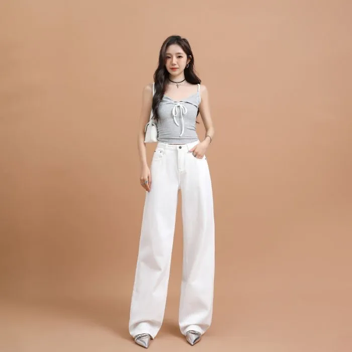 RUILIDA春夏高端面料垂感高腰显高显瘦窄版休闲时尚拖地牛仔裤