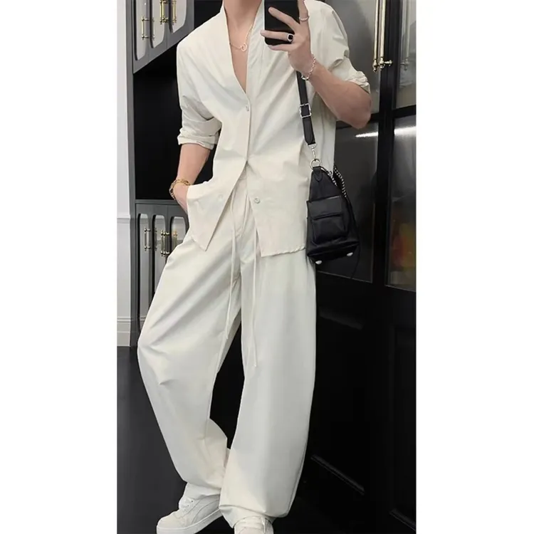 春夏新款简约高级感时尚套装男潮流宽松百搭开衫外套休闲裤两件套