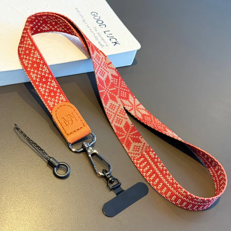 复古花纹手机挂绳挂脖绳加宽带子皮扣工牌吊绳手提相机腕带通用链