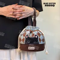 MIAO探头猫猫蓝可爱手绘图案休闲可斜挎包帆布袋百搭束口包包B