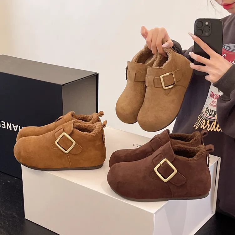 【运费险】【现货】牛皮加绒勃肯冬季纯色秋冬休闲鞋棉鞋厚底保暖2025