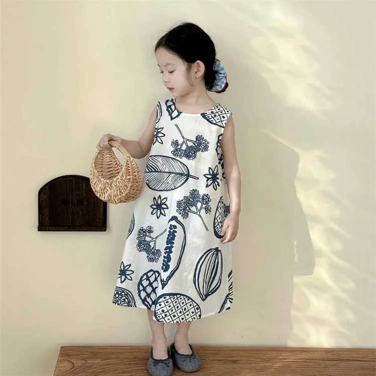 【现货】夏季新款2025韩版女童洋气度假无袖连衣裙女宝宝长裙薄款棉