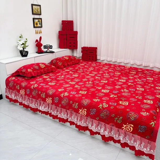 新款牛奶绒榻榻米床盖炕单加厚加密绒面三层夹棉炕毯