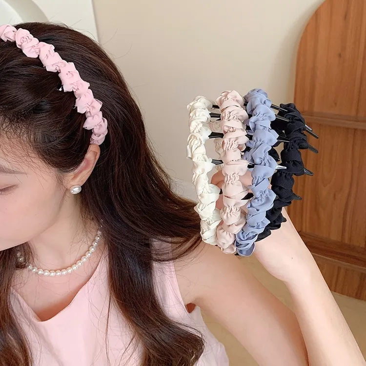 极简复古纯色褶皱波浪带齿发箍女外出百搭头箍高颅顶压发头饰发饰