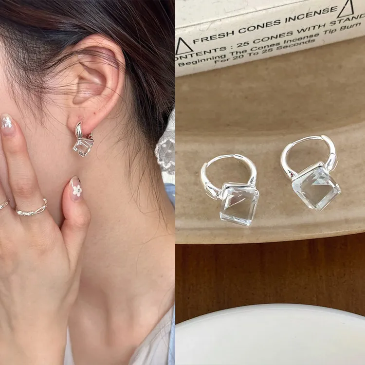 银色甜美欧美蓝色几何形日韩耳环气质轻奢欧若智性风耳饰5251