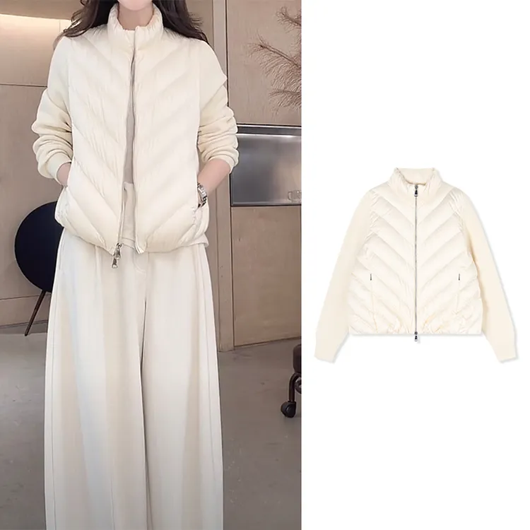 Z.blues【水光软包羽绒】针梭拼 缎面羊毛混纺袖羽绒服YZFLL0030