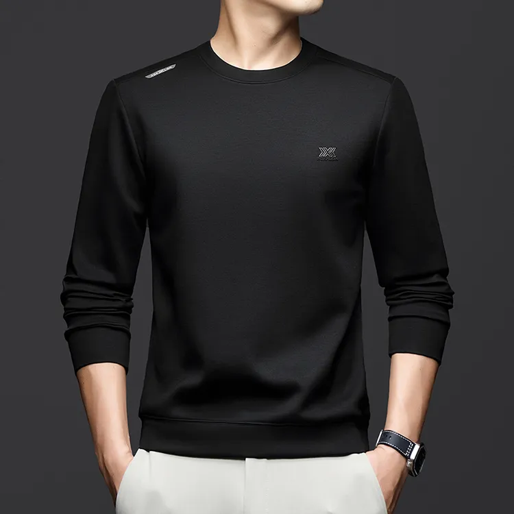 长袖t恤男款卫衣圆领男士秋冬季百搭纯色套头保暖上衣休闲时尚潮