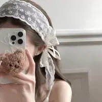 侧边蝴蝶结飘带蕾丝宽边发箍女