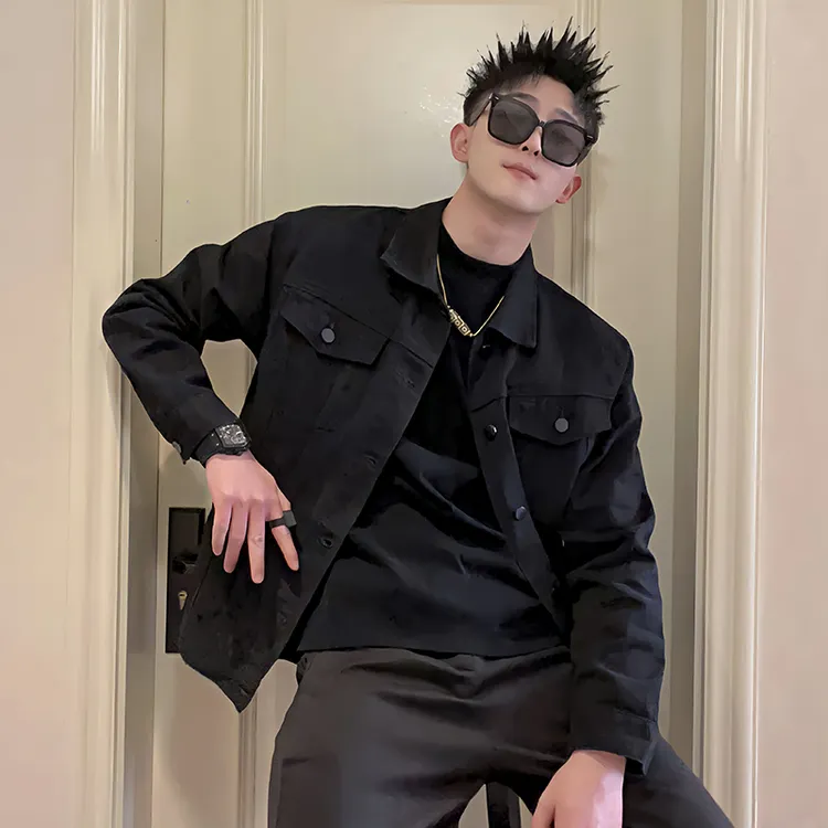 黑色牛仔外套男款2025新款爆款翻领夹克春秋季男士潮牌休闲上衣服