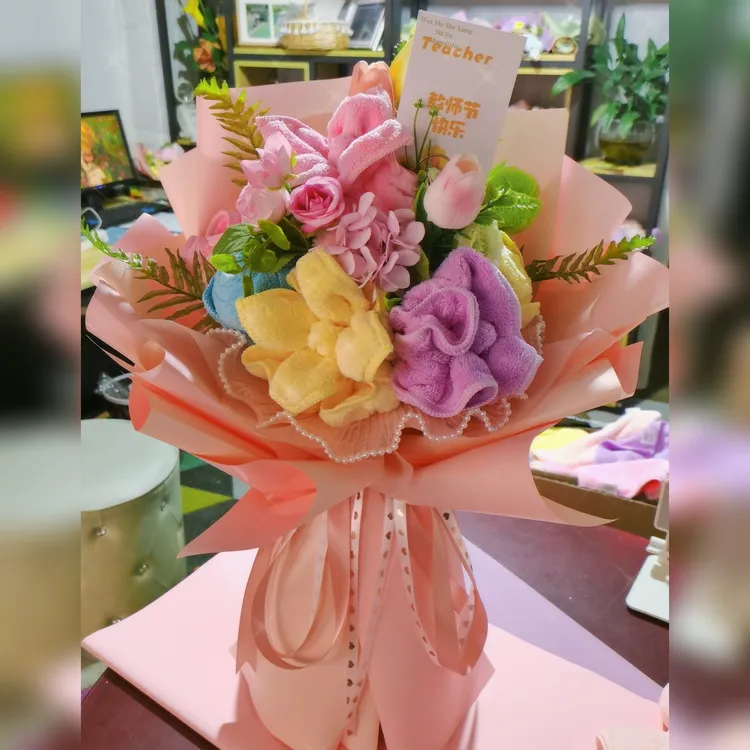 成品苏尚儿毛巾花束玫瑰小熊手工定制生日礼物母亲节毕业季送老师