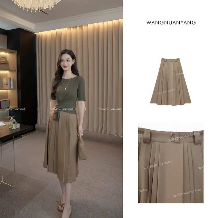 【王暖阳】艺术学院|设计感高温定型压褶后腰牛筋半身褶裙