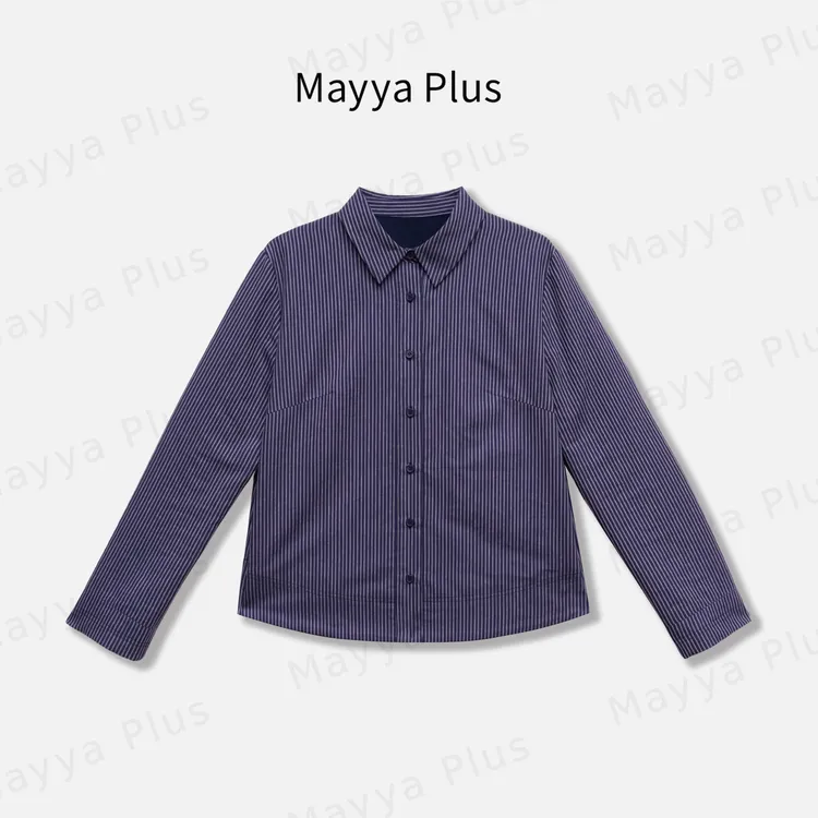 【奥斯卡】Mayya Plus麦芽定制毛茸茸气质显瘦条纹加绒衬衫32547269
