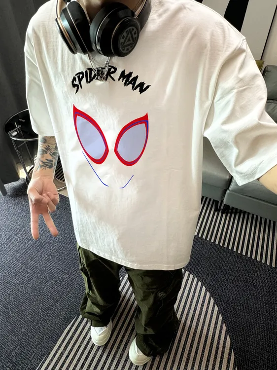 蜘蛛面具国潮蜘蛛侠印花纯棉短袖潮流百搭情侣上衣T恤大码宽松