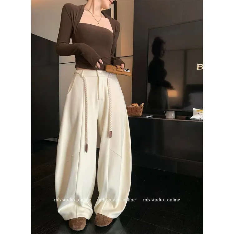 鸿速chill镰刀 垂垂空气感秋冬阔腿裤女2025新款百搭系带拖地长裤