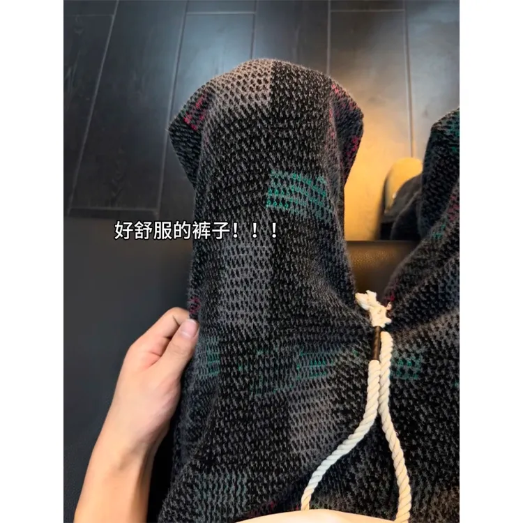 美式复古针织卫裤男款冬季加厚潮牌高级感宽松裤子直筒运动休闲裤