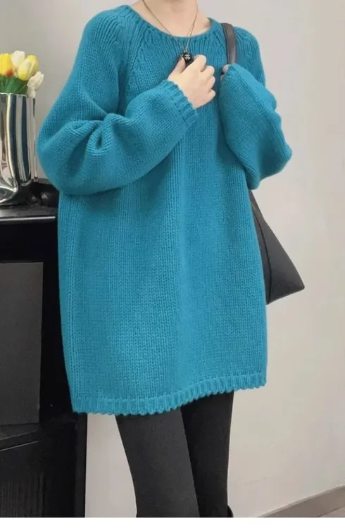 毛衣女2025秋冬新款宽松百搭显瘦圆领套头外穿内搭中长款针织衫女