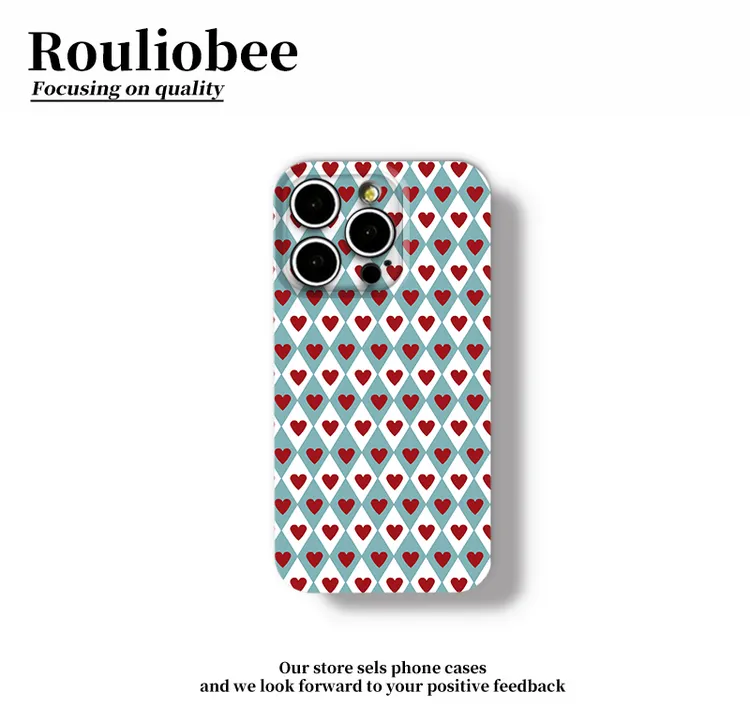 满屏菱格红爱心适用苹果17/16promax手机壳菲林华为oppo小米vivo