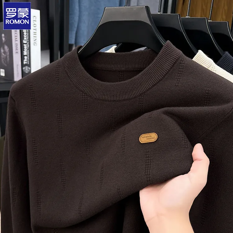 Romon/罗蒙2025秋冬男士新款长袖针织衫休闲提花工艺圆领不易变形