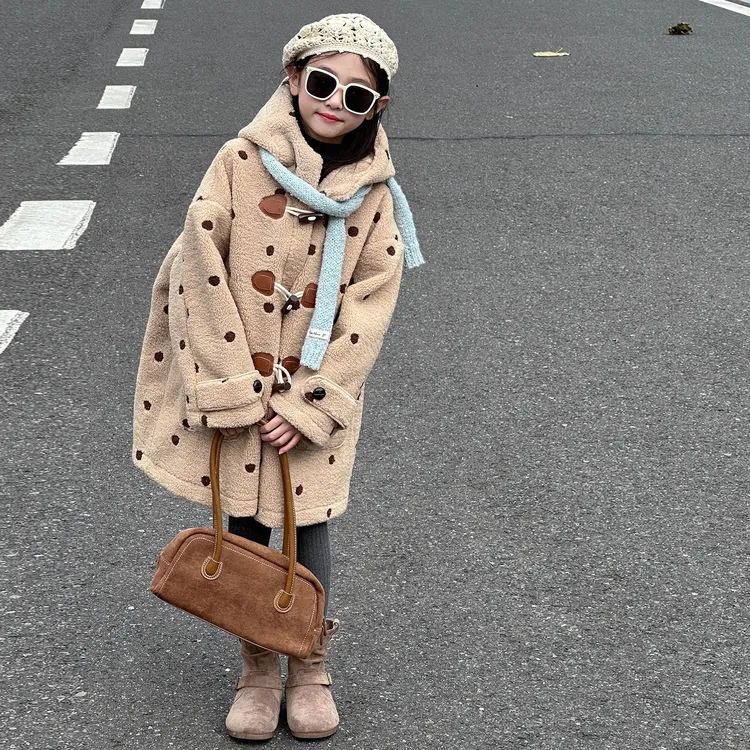 女童外套2025新款秋冬季大童初中生女孩洋气时髦加厚长款连帽大衣