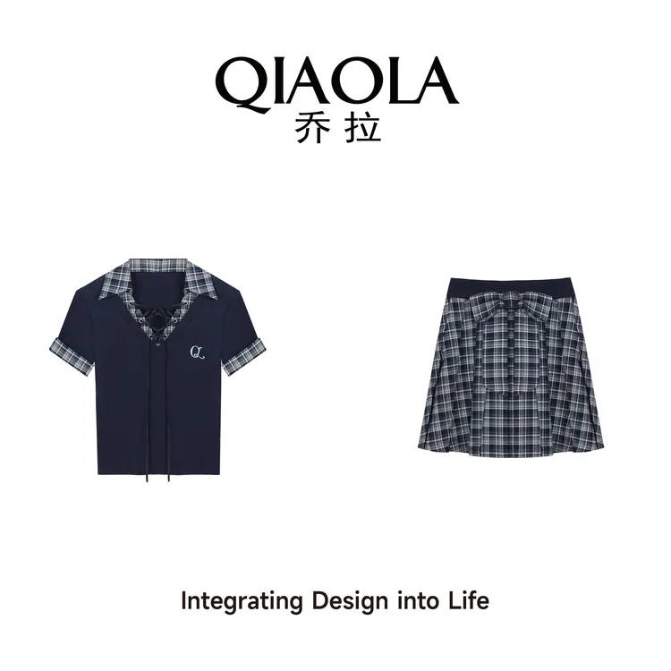 QIAOLA/乔拉【雾蓝格林】夏针织透气舒适弹力洋气百搭显瘦套装预售