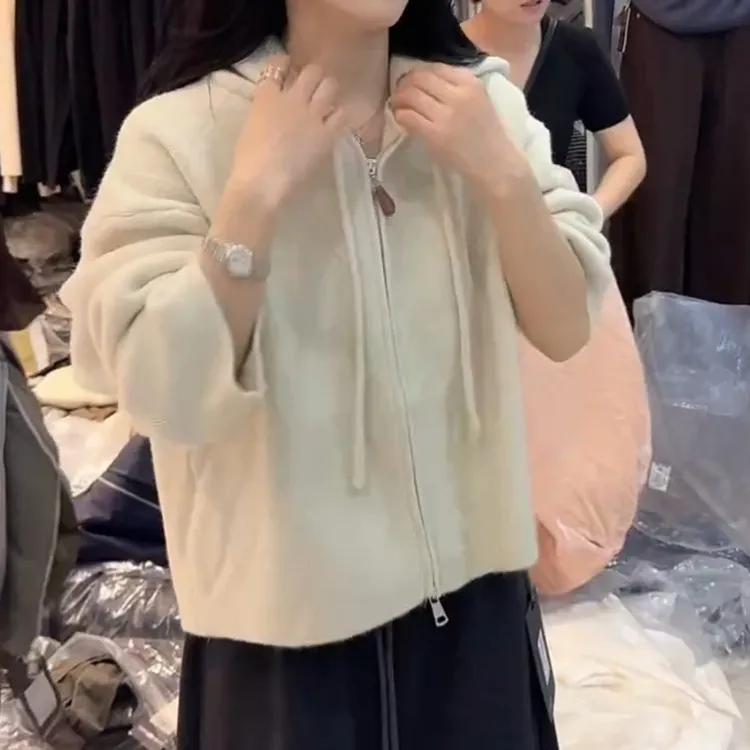 2025新款韩系百搭拉链纯色冬季连帽秋季毛针织衫上衣LK2506902