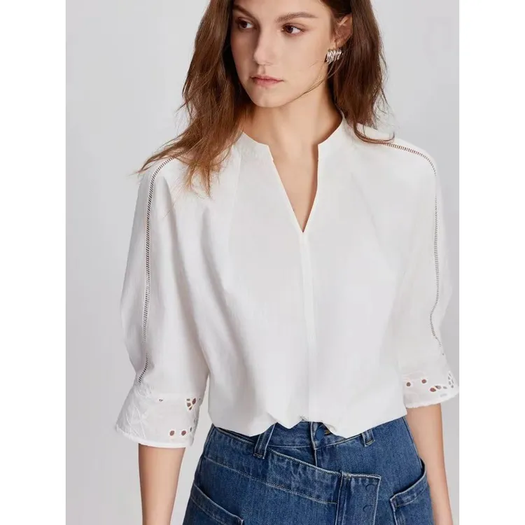 门店36&9！品簰同款！蕾丝镂空~全棉舒适插肩袖显瘦衬衫女L43166