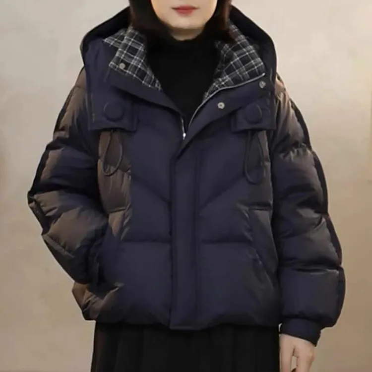 香朵儿【云朵泡芙】女装宽松短款外套拼接保暖连帽女宽松百搭棉服女