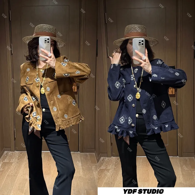 YDFSTUDIO小众【莫尔周刊】欧货早秋重工刺绣拼接设计时尚显瘦外套