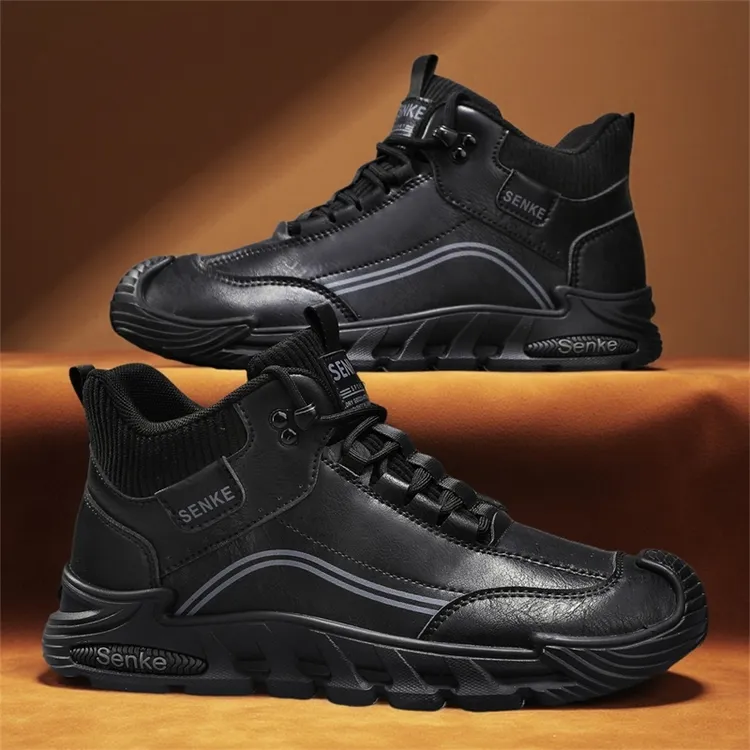 森刻秋冬新款男士百搭软底运动跑步一脚蹬厚底防水防滑休闲鞋男鞋