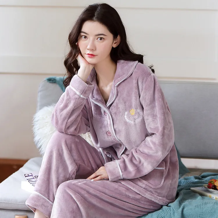 套装睡衣女士珊瑚绒睡衣秋冬加厚保暖法兰绒睡衣女可外穿家居服
