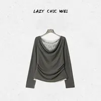 WEI “蕾丝蚂蚁腰”木浆纤维混纺蕾丝荡领假两件上衣25SSW1521