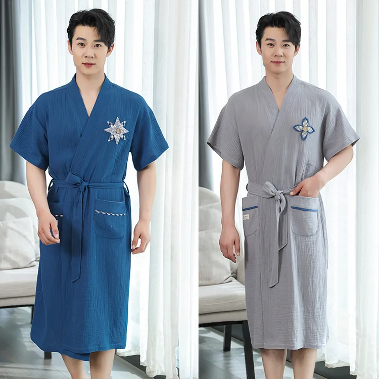 【如之纺】夏季男士可穿式浴巾纯棉纱布吸水透气家用洗澡加大款浴袍