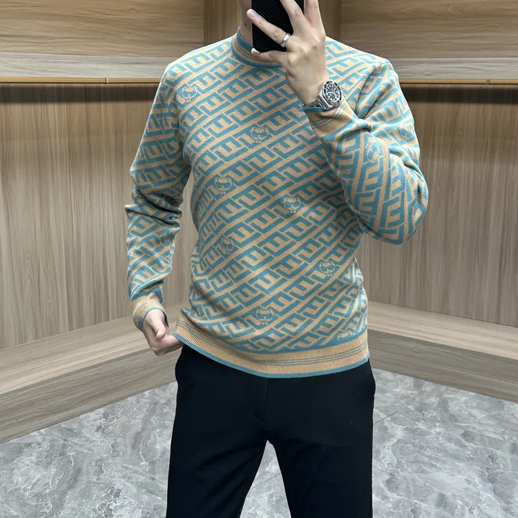 秋冬针织可机洗男士加厚毛衣保暖时尚百搭针织提花半高领舒适亲肤