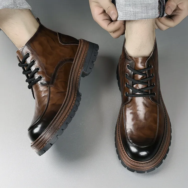 2025新款马丁靴男鞋高帮鞋皮靴工装靴中帮皮鞋冬季加绒棉鞋男靴子