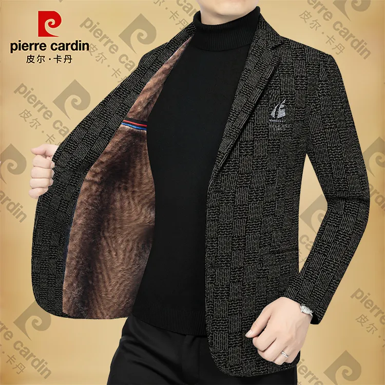 皮尔卡丹男士新款高档商务休闲西服秋冬季加绒加厚男装西装领外套