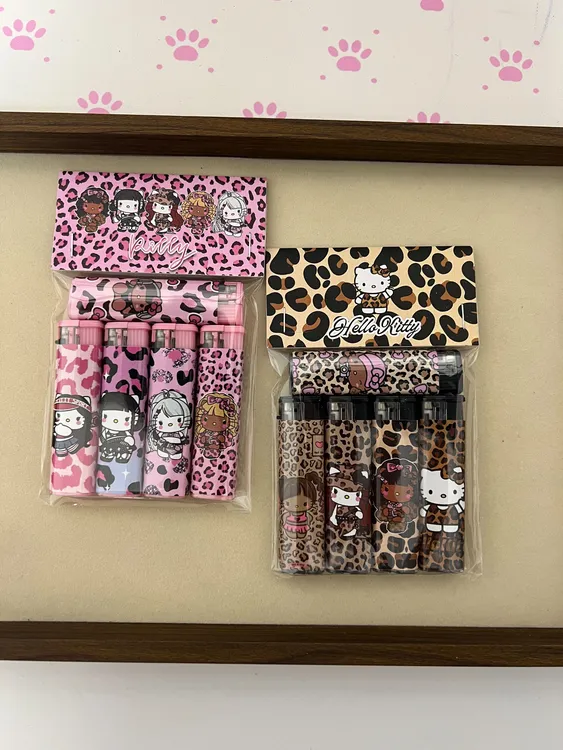 豹纹kitty打火机创意少女心卡通超酷粉色火焰防风火机