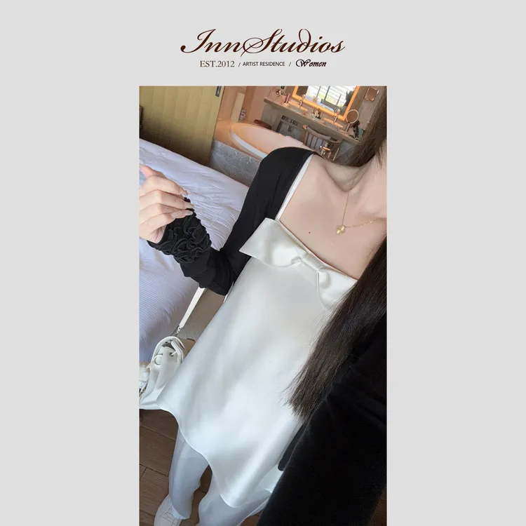Innstudios 法式蝴蝶结醋酸吊带套装