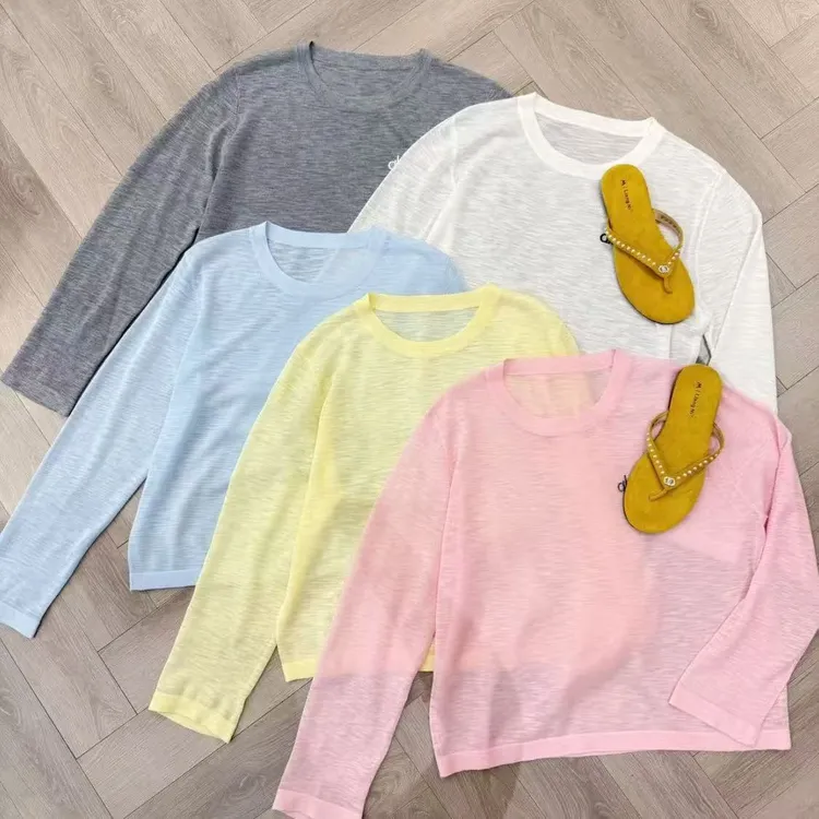 长袖夏季雪花棉百搭韩版宽松防晒衫女薄款修身微透外罩衫女