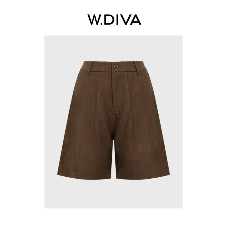 W.Diva【朗姆红茶】亚麻天丝休闲短裤老钱风纯欲慵懒风女52K072271
