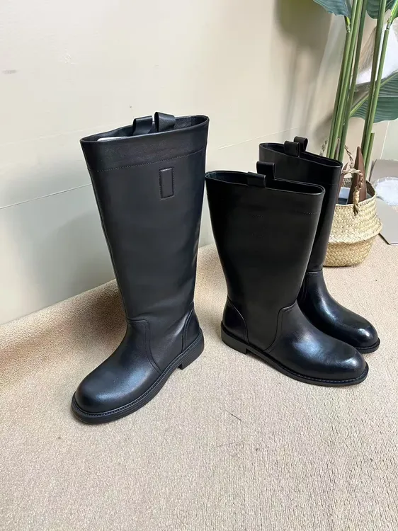 真皮牛皮大筒围直筒靴高筒靴中筒靴加绒时尚百搭骑士靴爆款长筒靴