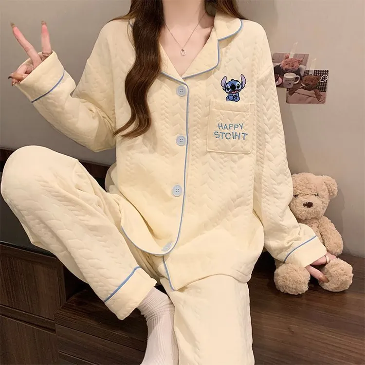 动漫卡通舒适睡衣女2025年新款冬季长袖加厚空气棉夹层家居服