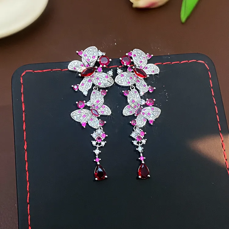 黄铜锆石耳饰 Z蝴蝶长流苏耳环复古时尚轻奢耳钉精致百搭耳饰耳坠