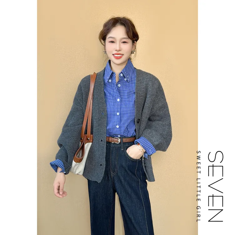 三纽暖秋⑦七七146小个子早秋新款百搭毛衣外套女士针织开衫小美说