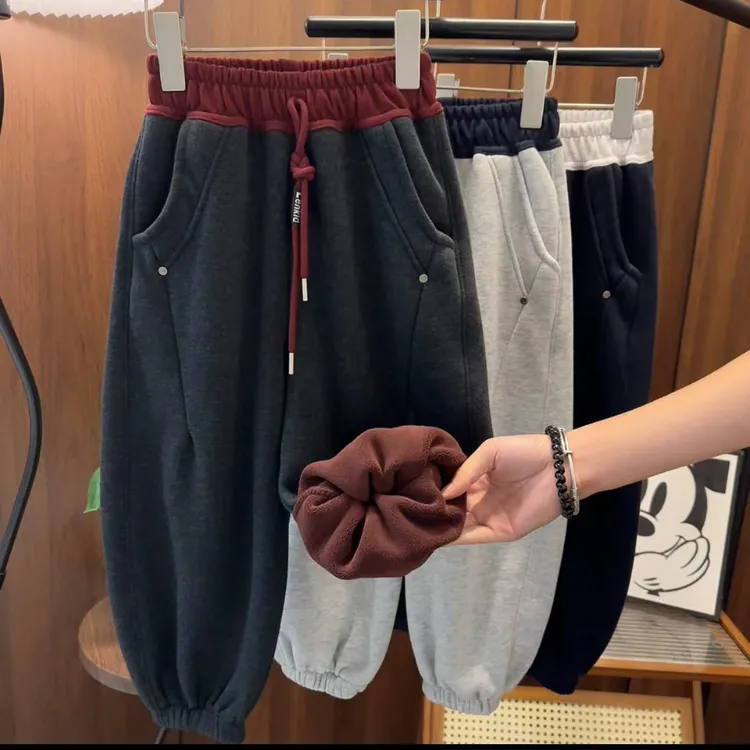 檬贝仔【锁暖锁温】加绒25冬宽松针织男女童弯刀运动裤-2573