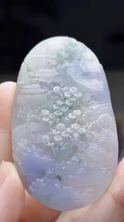 天然缅甸翡翠冰胶紫罗兰飘花山水毛货买断需抛光尺寸71-41-6.3